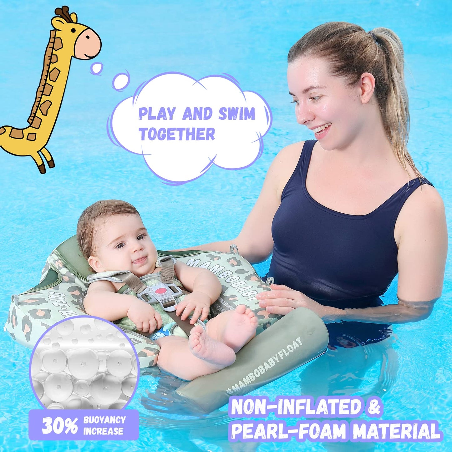 GENTEACO Mambobaby Baby Swim Float with Canopy - Non-Inflatable 3-24 Months Leopard Green