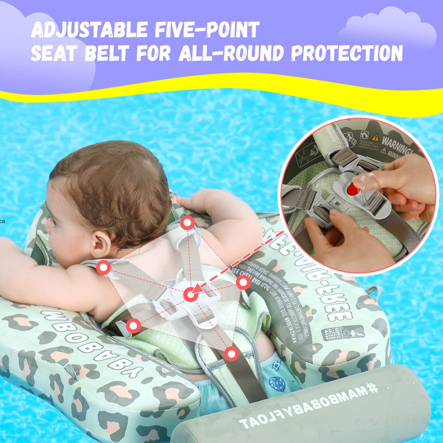 GENTEACO Mambobaby Baby Swim Float with Canopy - Non-Inflatable 3-24 Months Leopard Green