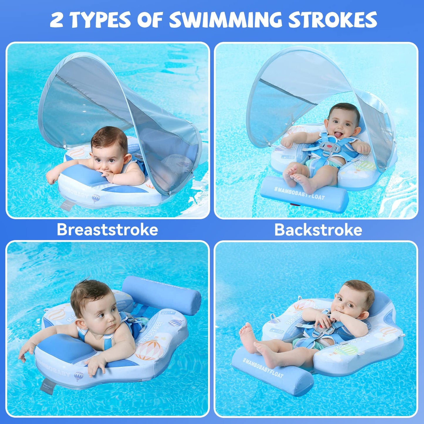 GENTEACO Mambobaby Baby Swim Float with Canopy – Non-Inflatable 3-24 Months