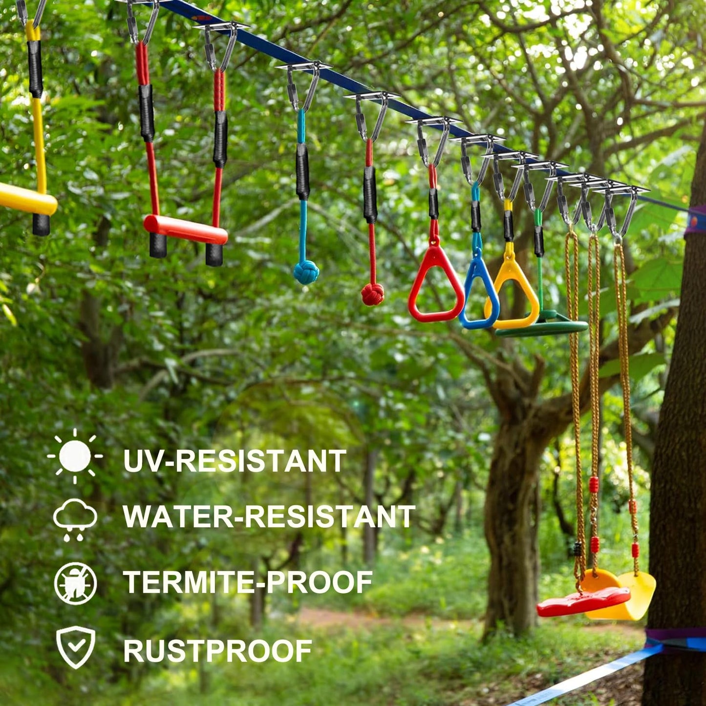 Gentle Booms Ninja Warrior Obstacle Course for Kids Backyard — 2×65 ft Slack Lines, 13 Accessories