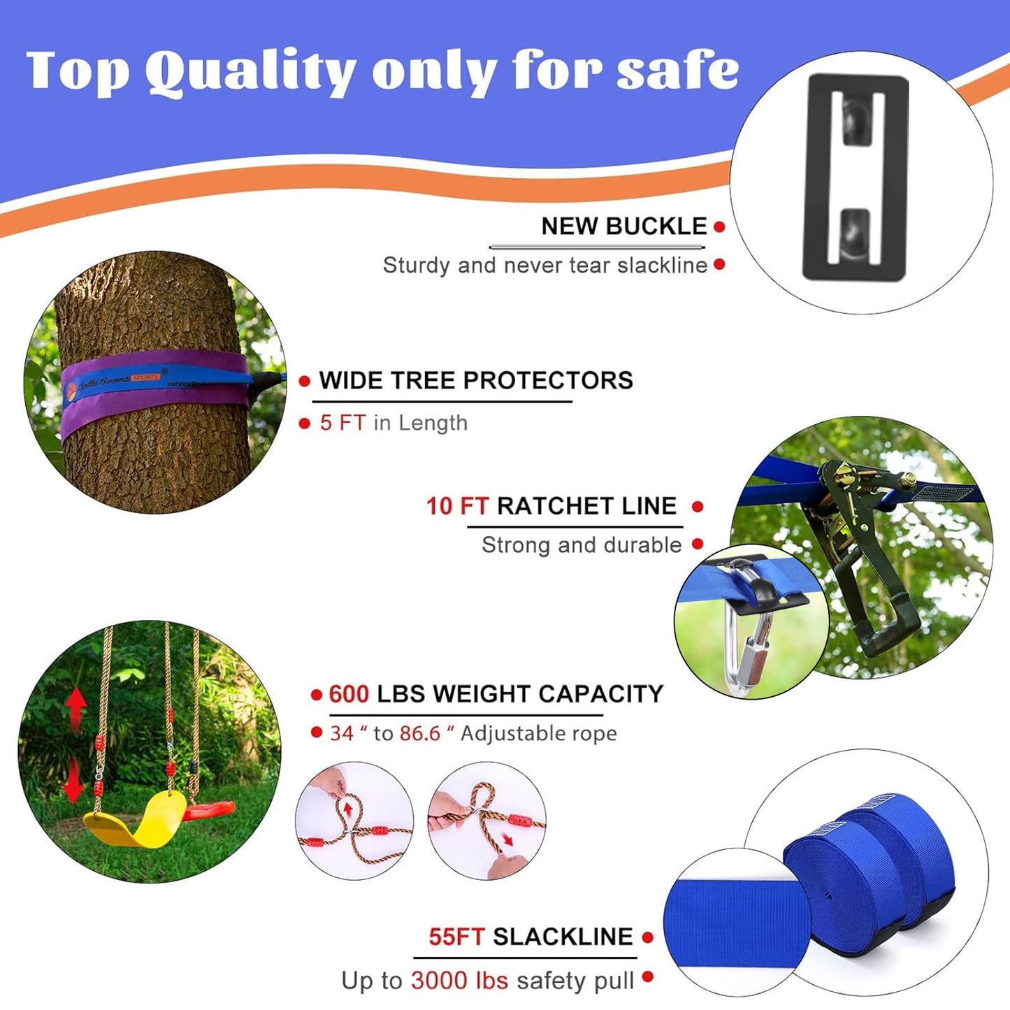 Gentle Booms Ninja Warrior Obstacle Course for Kids Backyard — 2×65 ft Slack Lines, 13 Accessories