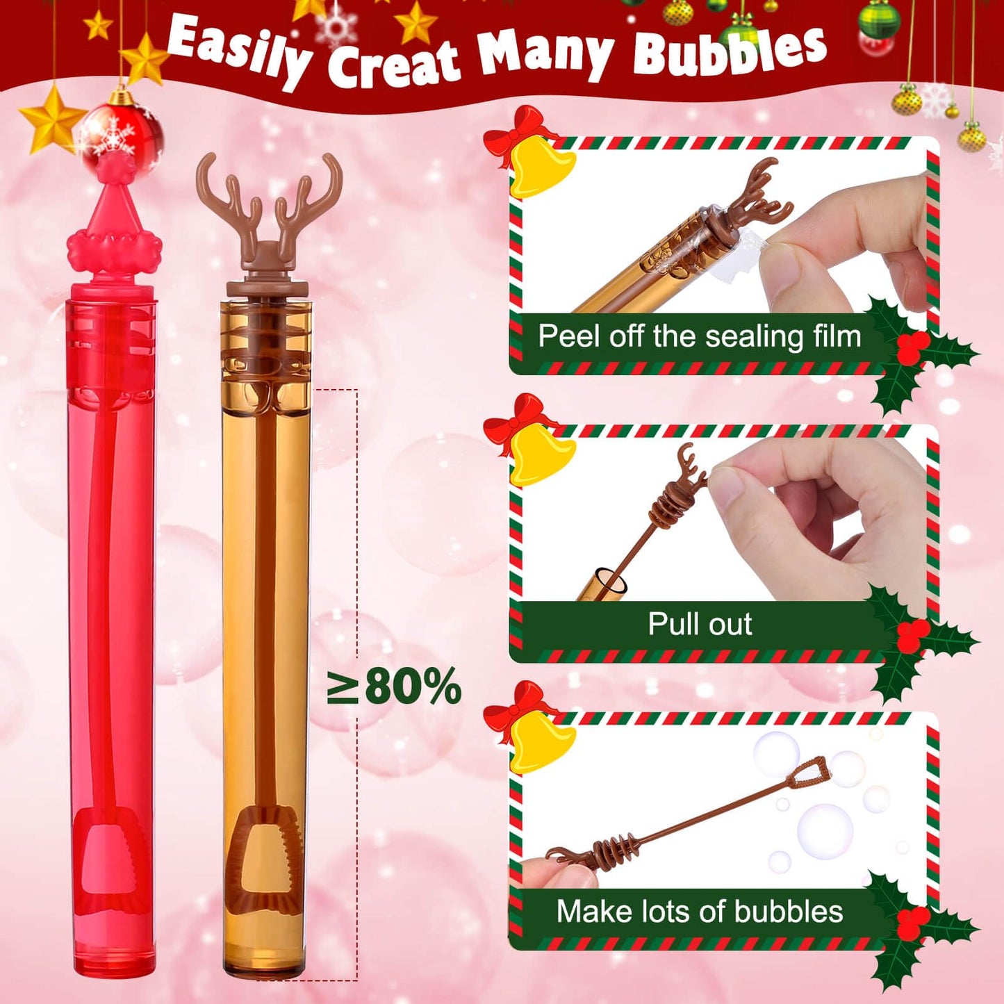 Genuvi Christmas Mini Bubble Wands – 30-Pack Party Favors for Kids
