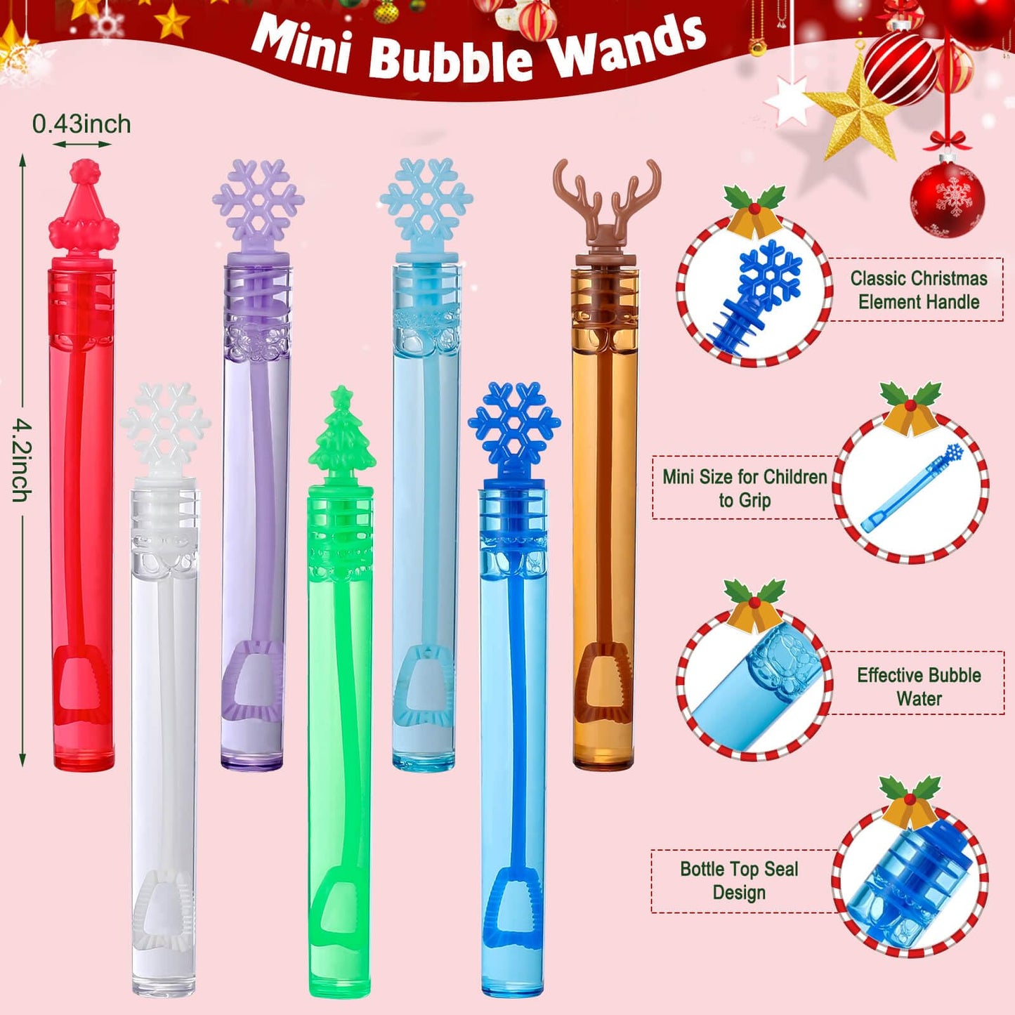 Genuvi Christmas Mini Bubble Wands – 30-Pack Party Favors for Kids