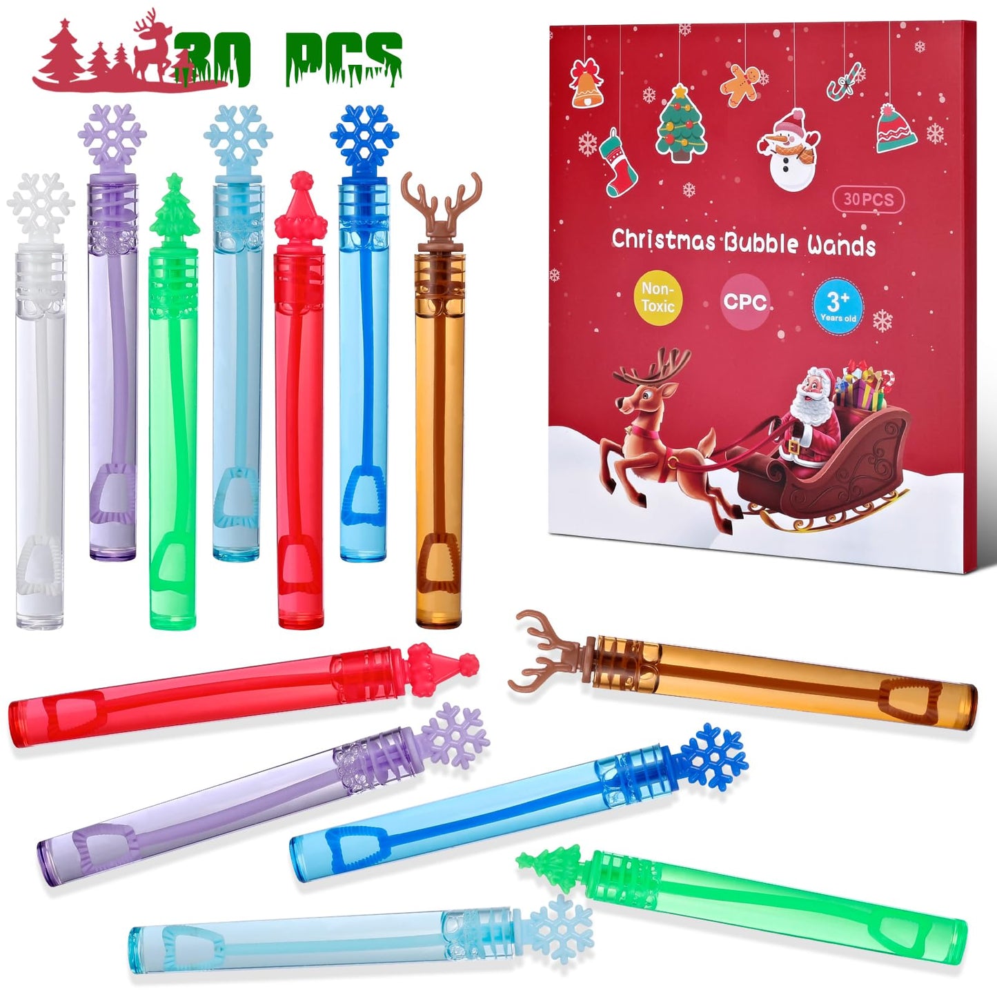 Genuvi Christmas Mini Bubble Wands – 30-Pack Party Favors for Kids