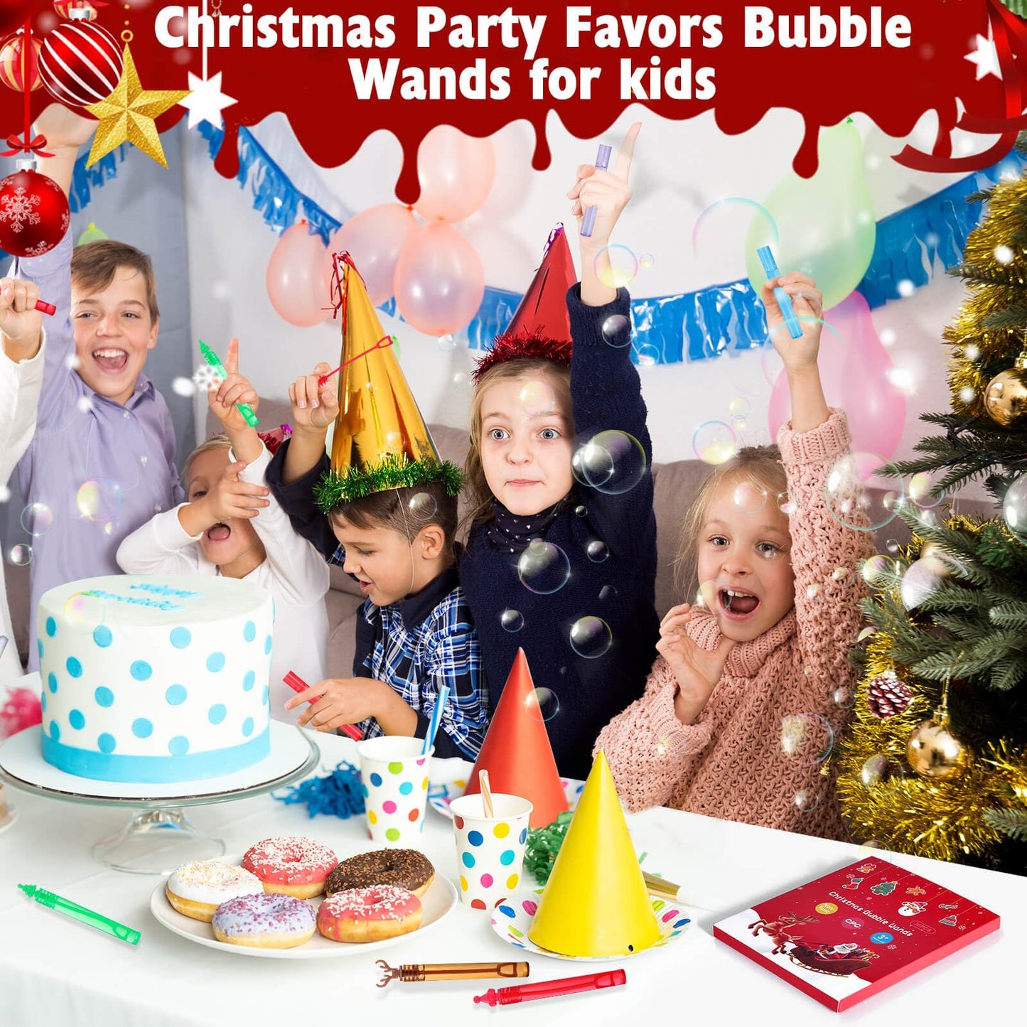 Genuvi Christmas Mini Bubble Wands – 30-Pack Party Favors for Kids