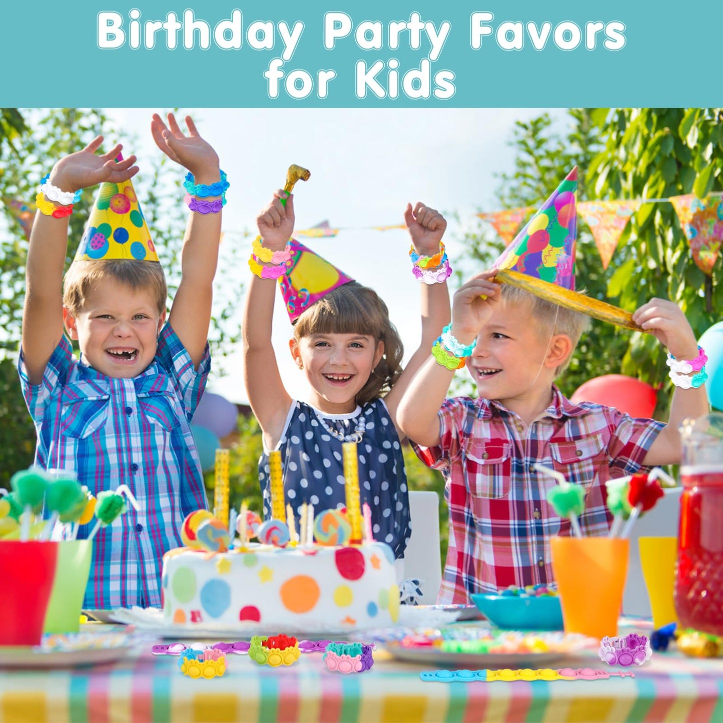 Genuvi Easter Rabbit Pop Bracelets 24-Pack – Colorful Fidget Bracelets for Kids, Party Favors, and Easter Gifts