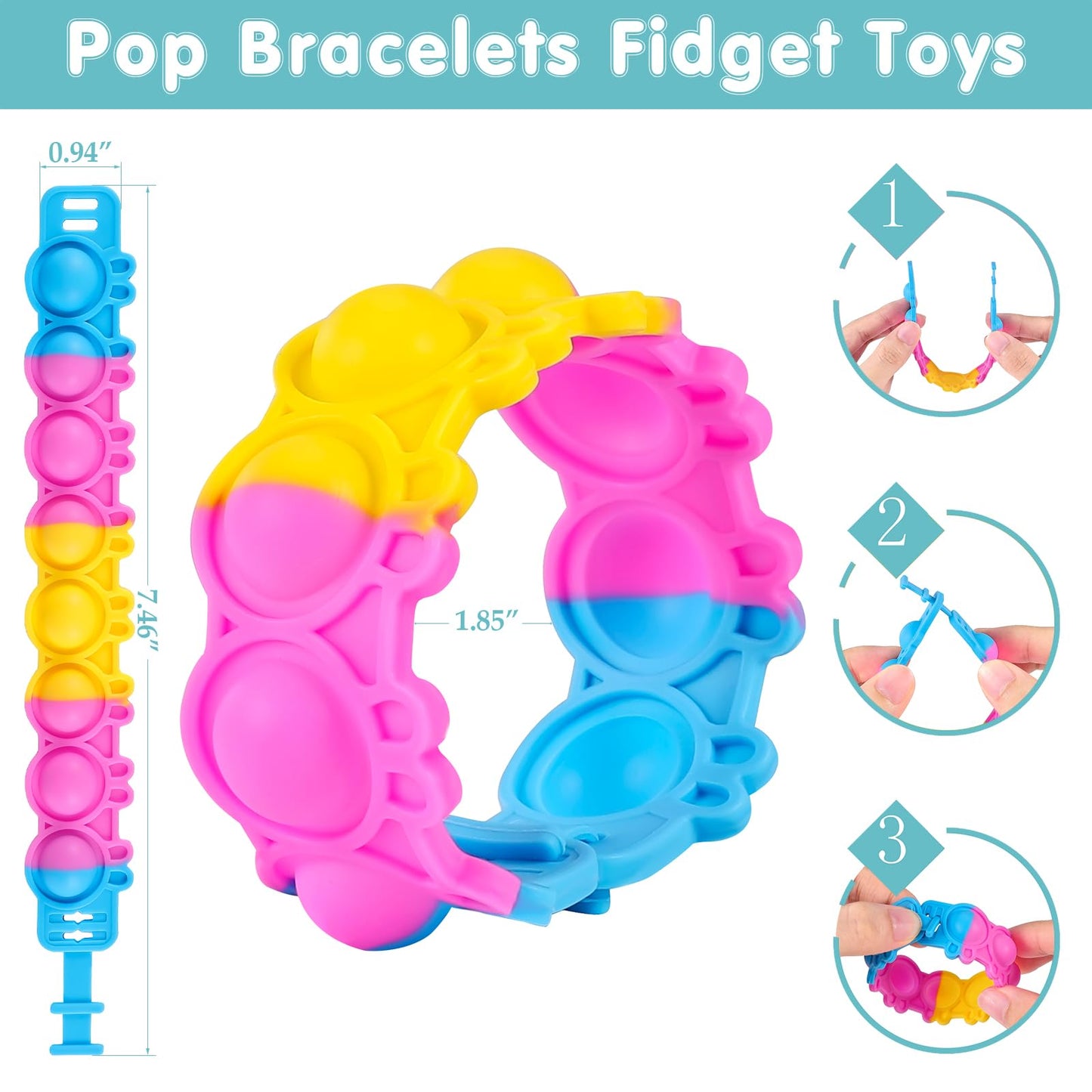 Genuvi Easter Rabbit Pop Bracelets 24-Pack – Colorful Fidget Bracelets for Kids, Party Favors, and Easter Gifts