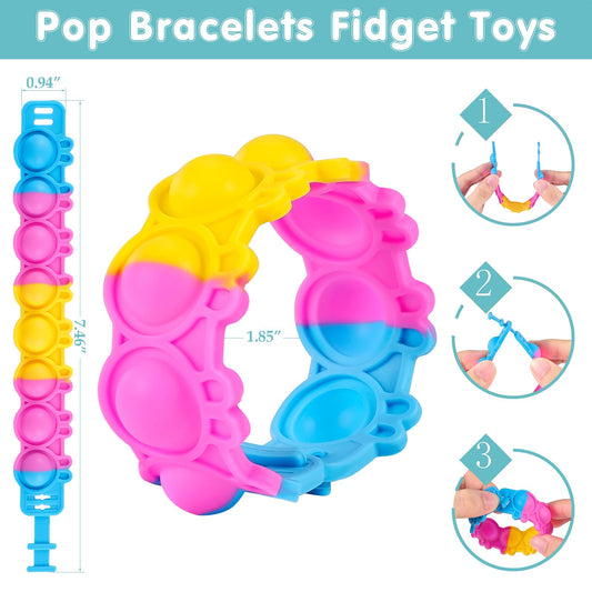 Genuvi Easter Rabbit Pop Bracelets 24-Pack – Colorful Fidget Bracelets for Kids, Party Favors, and Easter Gifts
