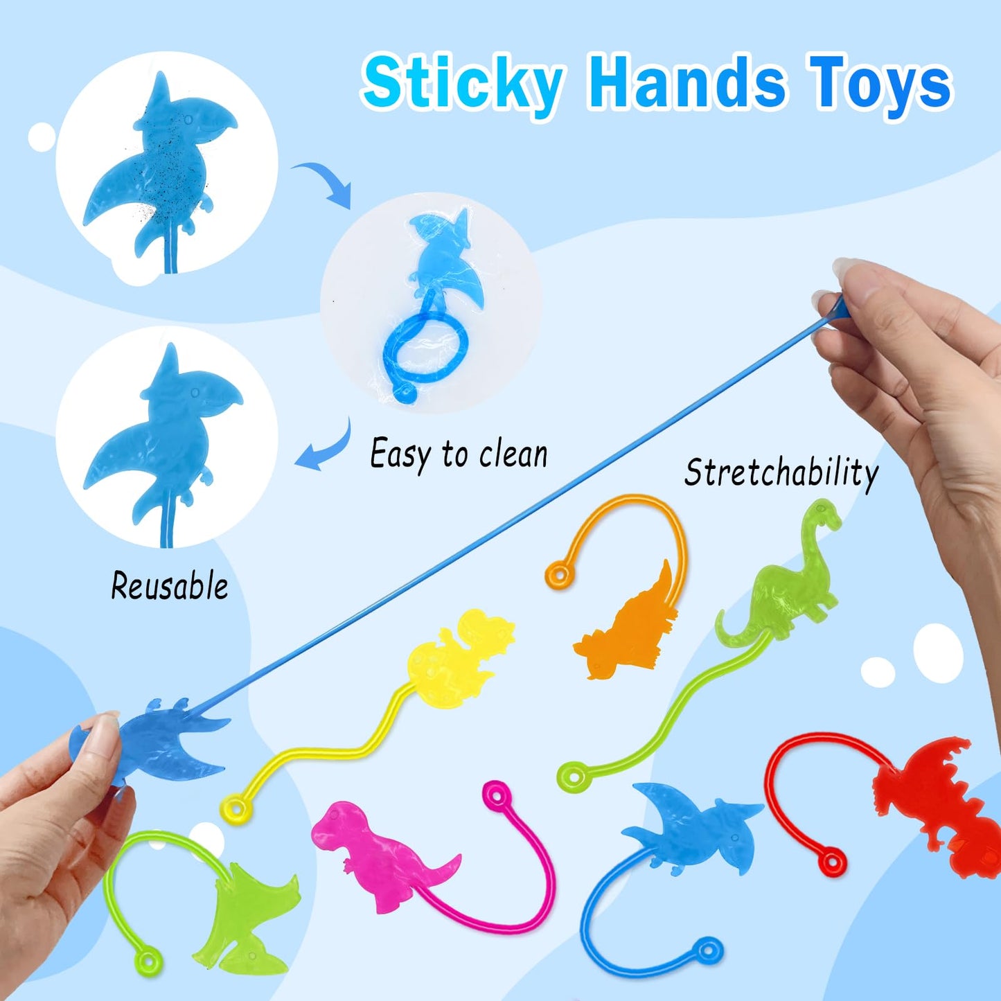 Genuvi Dinosaur Sticky Hands Bulk 36 Pcs – Party Favors, Fidget Toys, Classroom Prizes