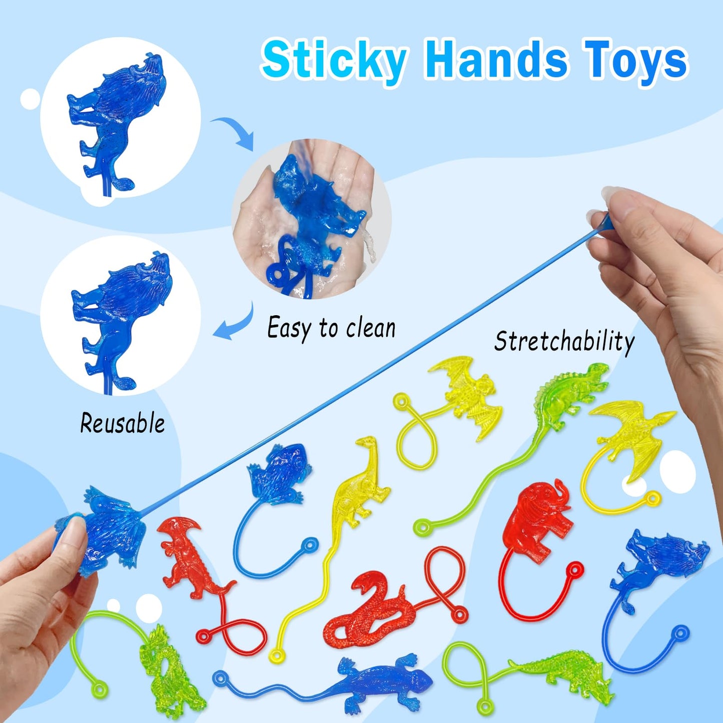 Genuvi Sticky Hands Dinosaur Party Favors — 36 Pack Kids Fidget Toys