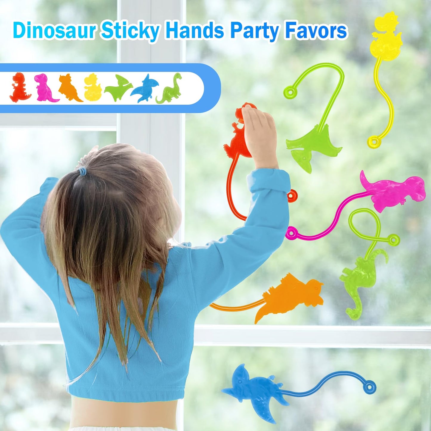 Genuvi Dinosaur Sticky Hands Bulk 36 Pcs – Party Favors, Fidget Toys, Classroom Prizes