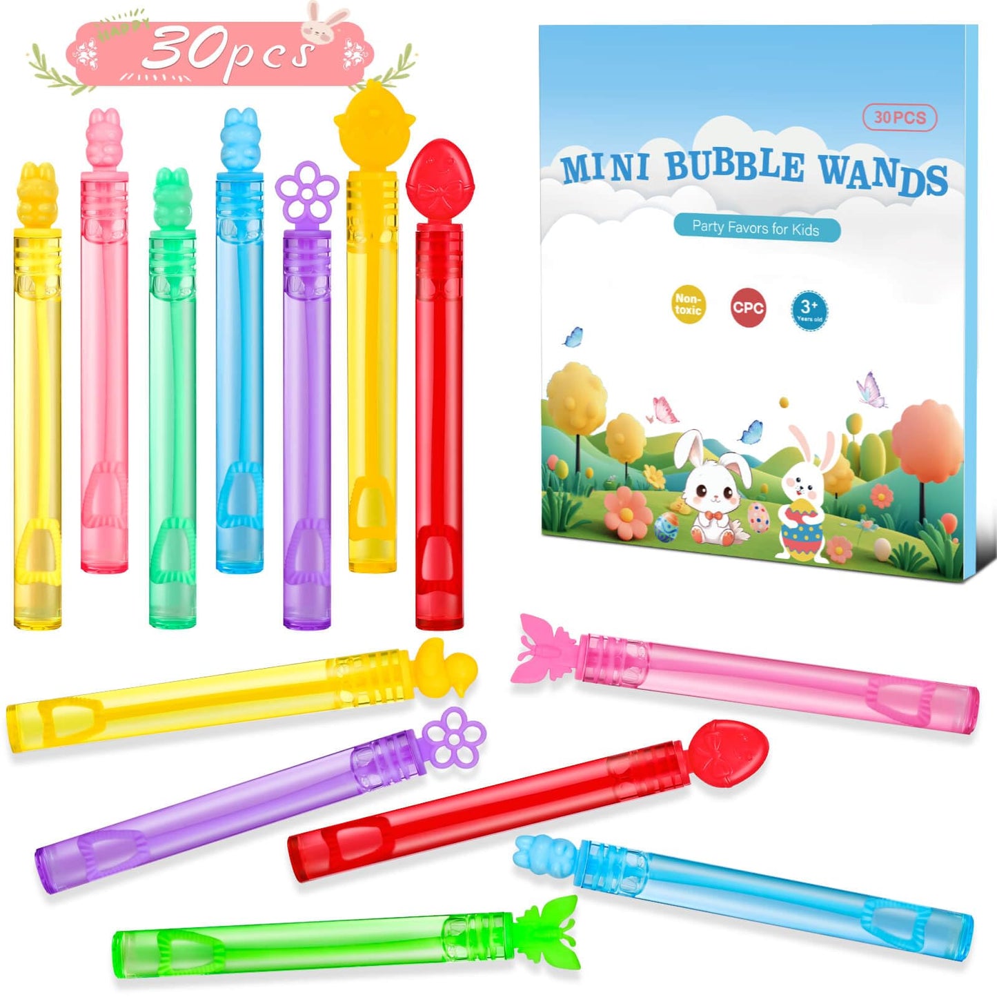 Genuvi Easter Mini Bubble Wands – 30 Pack Party Favors & Classroom Prizes