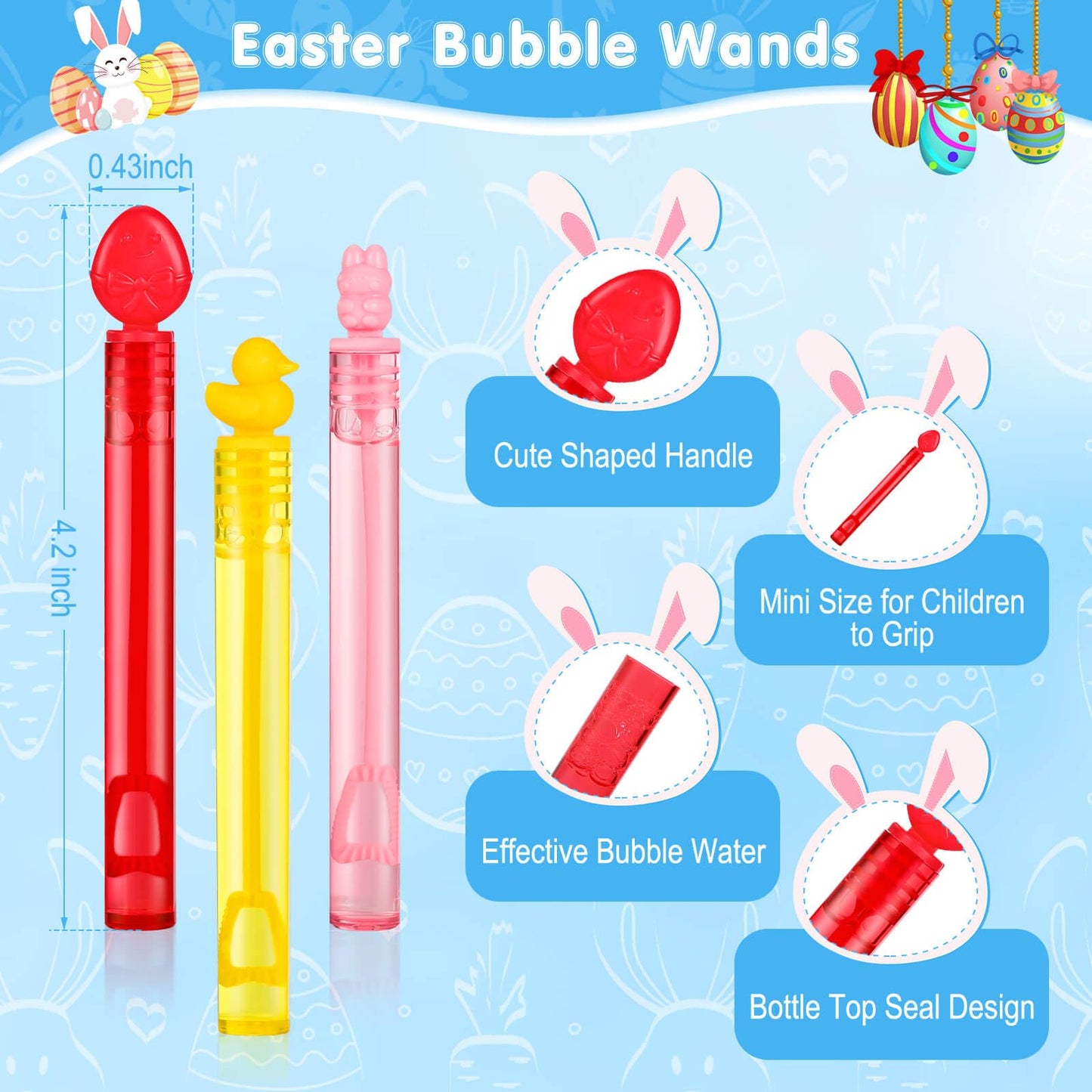 Genuvi Easter Mini Bubble Wands – 30 Pack Party Favors & Classroom Prizes