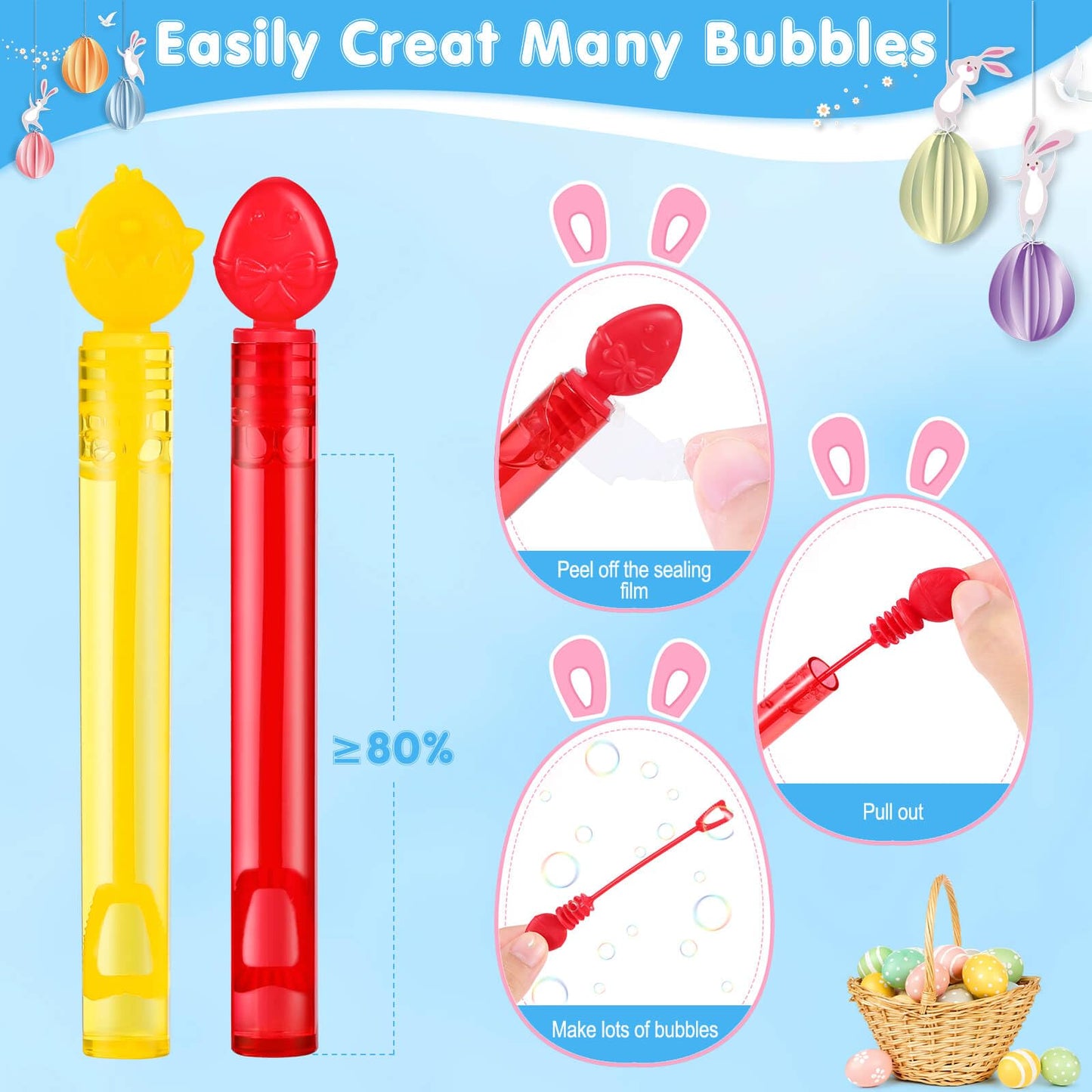 Genuvi Easter Mini Bubble Wands – 30 Pack Party Favors & Classroom Prizes