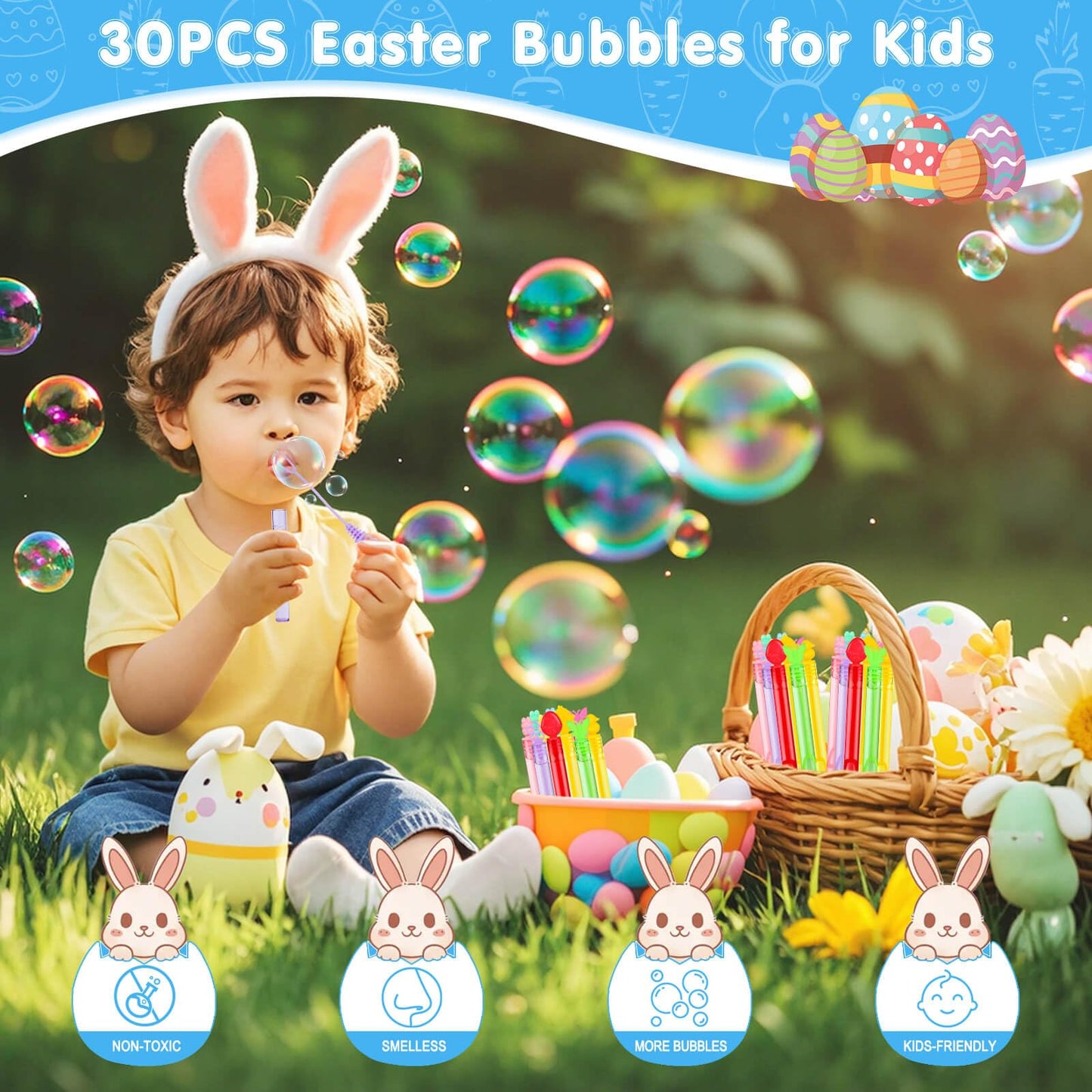 Genuvi Easter Mini Bubble Wands – 30 Pack Party Favors & Classroom Prizes