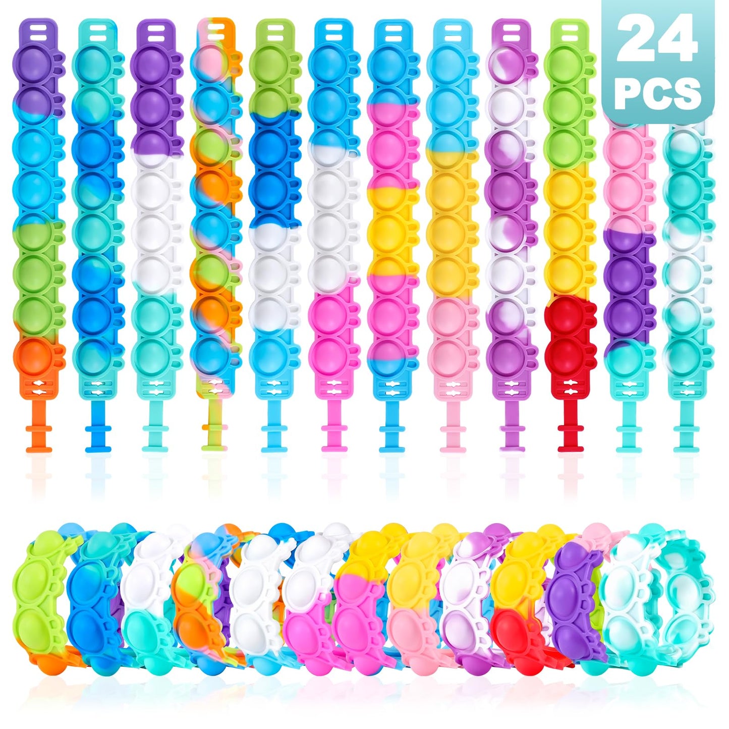 Genuvi Easter Rabbit Pop Bracelets 24-Pack – Colorful Fidget Bracelets for Kids, Party Favors, and Easter Gifts