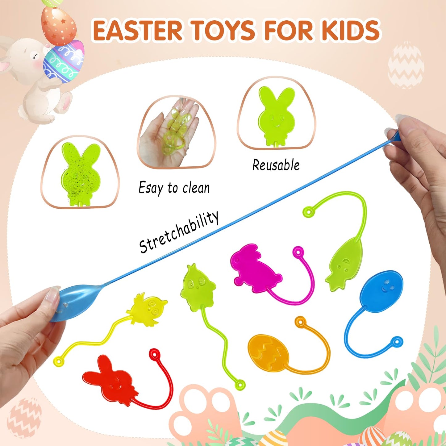 Genuvi Easter Sticky Hands Bulk Pack – 42 Pcs Party Favors for Kids