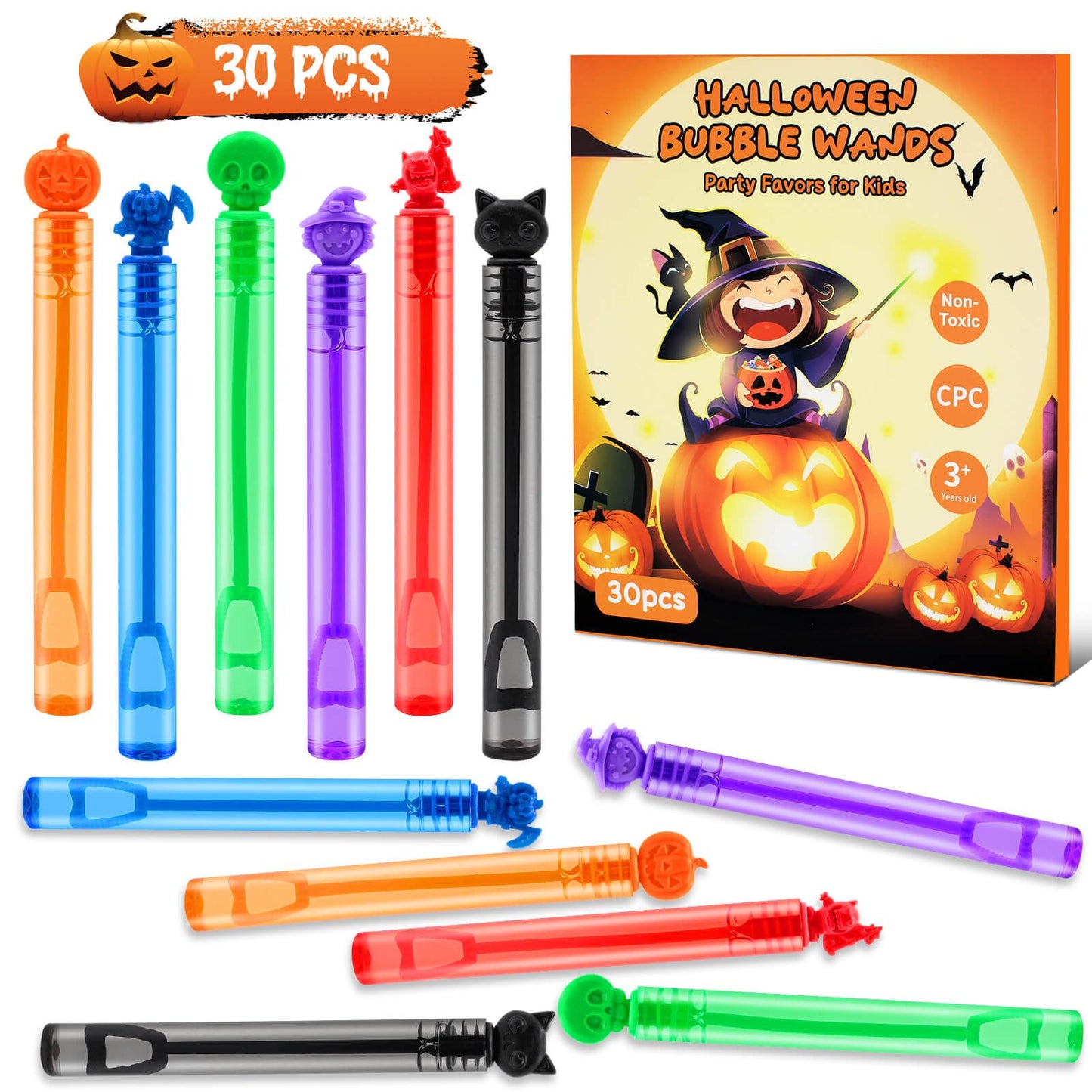 Genuvi Halloween Bubble Wands – 30 Count Party Favors & Goodie Bag Fillers