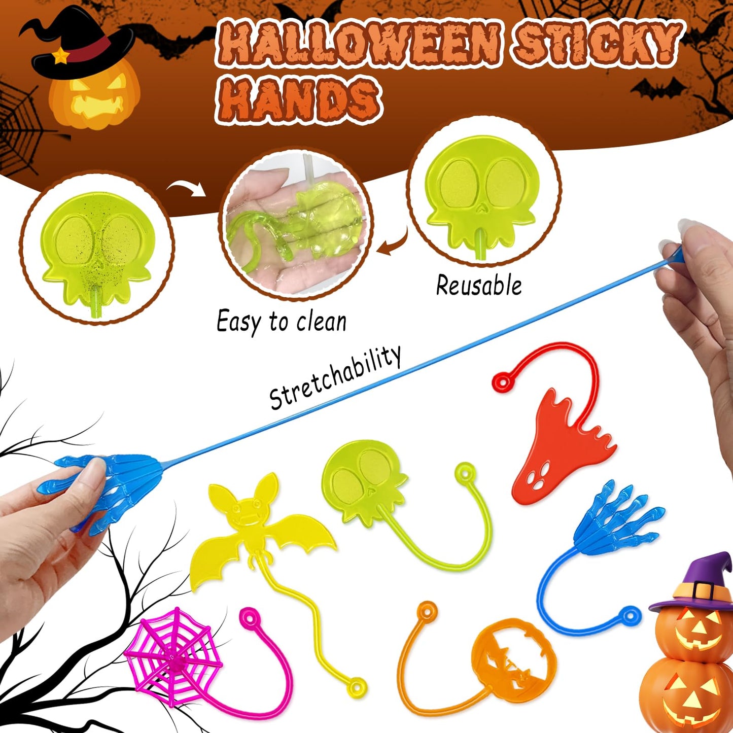 Genuvi Halloween Sticky Hands Bulk – 42Pcs Party Favors for Kids