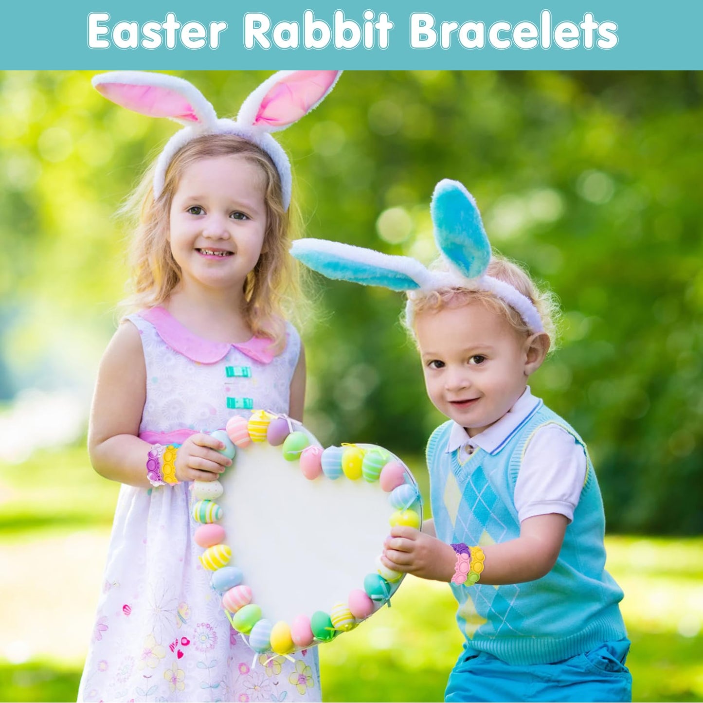 Genuvi Easter Rabbit Pop Bracelets 24-Pack – Colorful Fidget Bracelets for Kids, Party Favors, and Easter Gifts