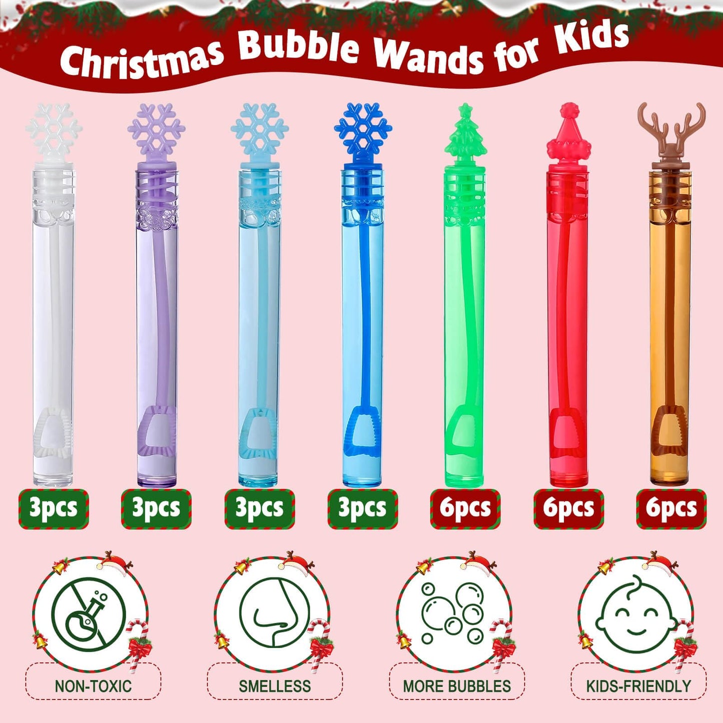 Genuvi Christmas Mini Bubble Wands – 30-Pack Party Favors for Kids