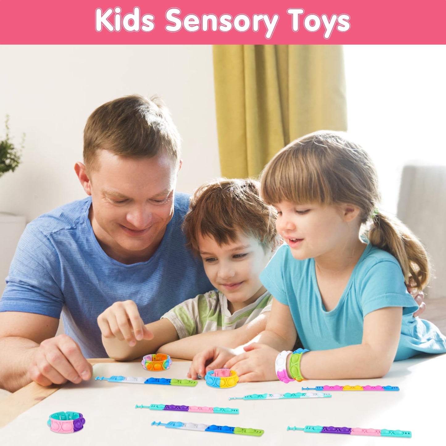 Genuvi Pop Bracelets Fidget Toys Bulk — 24 Bear Bubble Bracelets for Kids Parties & Classroom Prizes