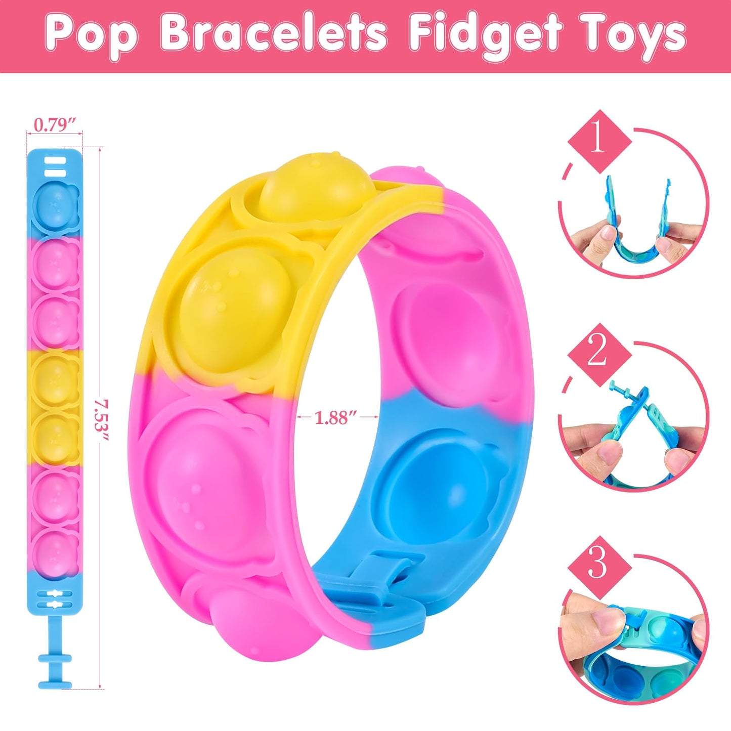 Genuvi Pop Bracelets Fidget Toys Bulk — 24 Bear Bubble Bracelets for Kids Parties & Classroom Prizes