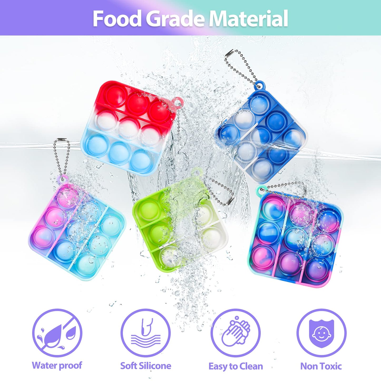 Genuvi Pop Fidget Toys Bulk – 30 Pack Mini Keychains for Kids 4-12 | Party Favors & Easter Basket Stuffers