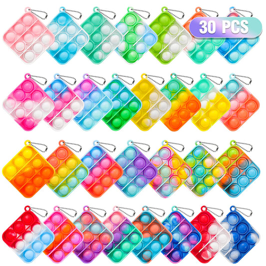 Genuvi Pop Fidget Toys Bulk – 30 Pack Mini Keychains for Kids 4-12 | Party Favors & Easter Basket Stuffers