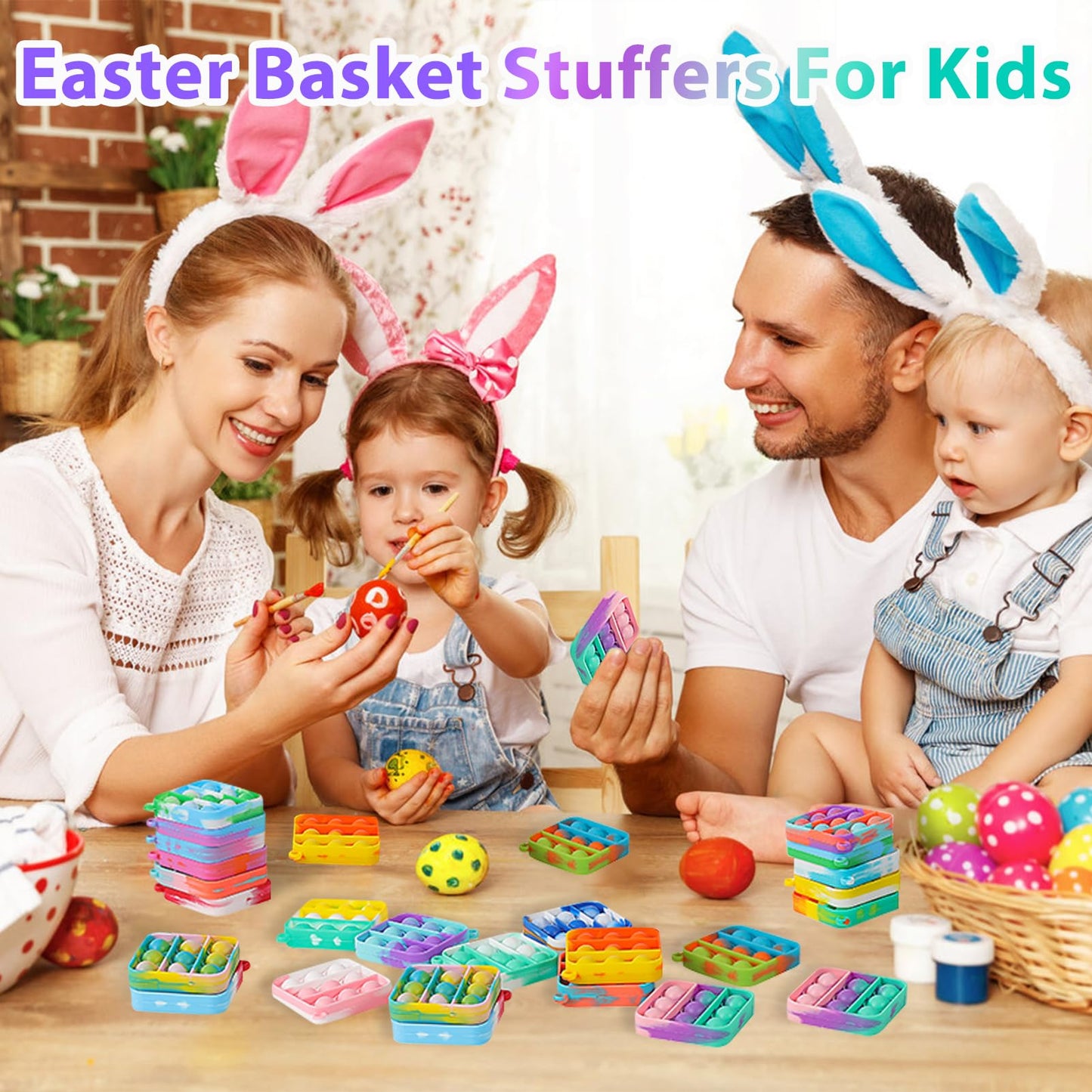 Genuvi Pop Fidget Toys Bulk – 30 Pack Mini Keychains for Kids 4-12 | Party Favors & Easter Basket Stuffers