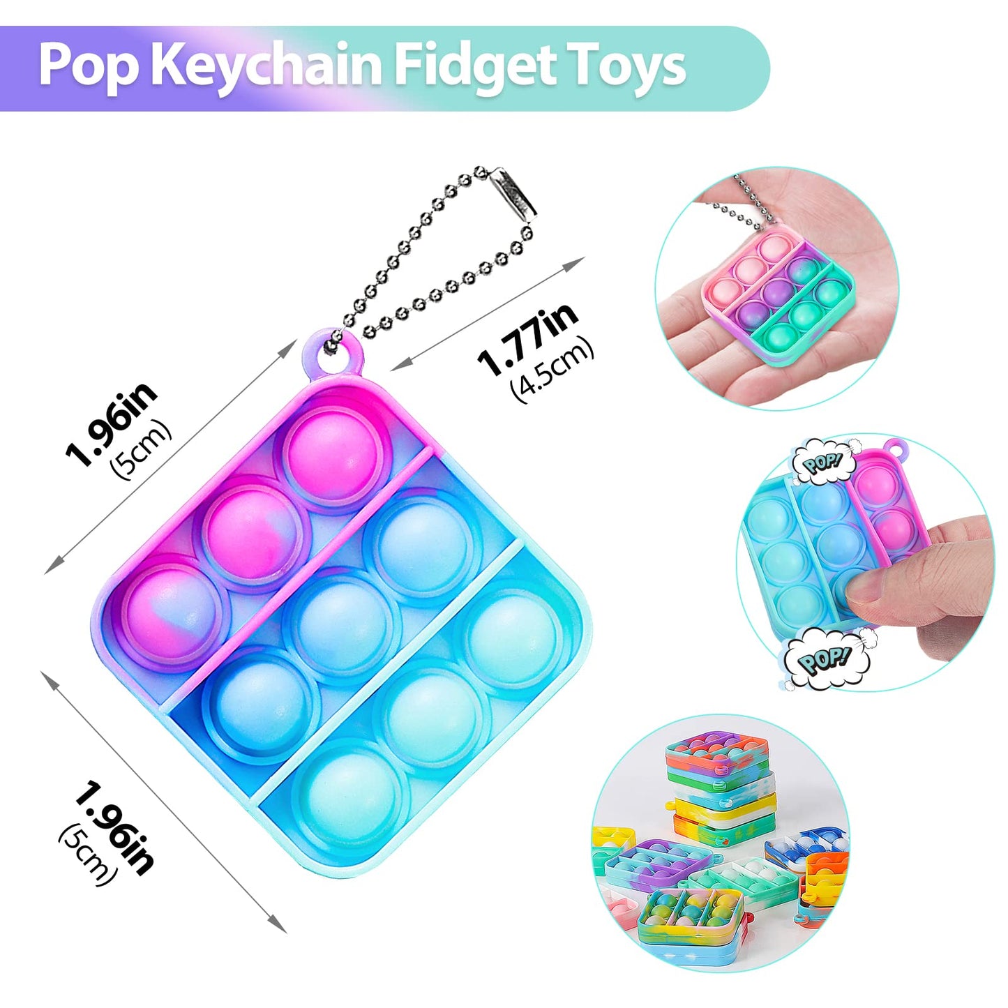 Genuvi Pop Fidget Toys Bulk – 30 Pack Mini Keychains for Kids 4-12 | Party Favors & Easter Basket Stuffers