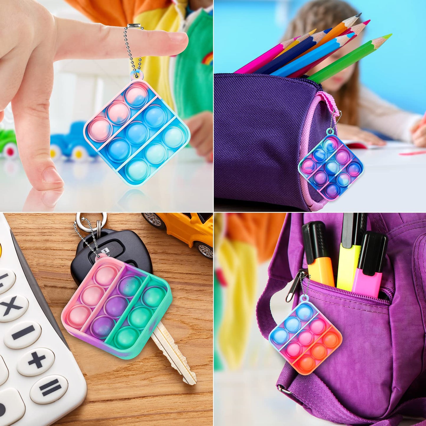 Genuvi Pop Fidget Toys Bulk – 30 Pack Mini Keychains for Kids 4-12 | Party Favors & Easter Basket Stuffers