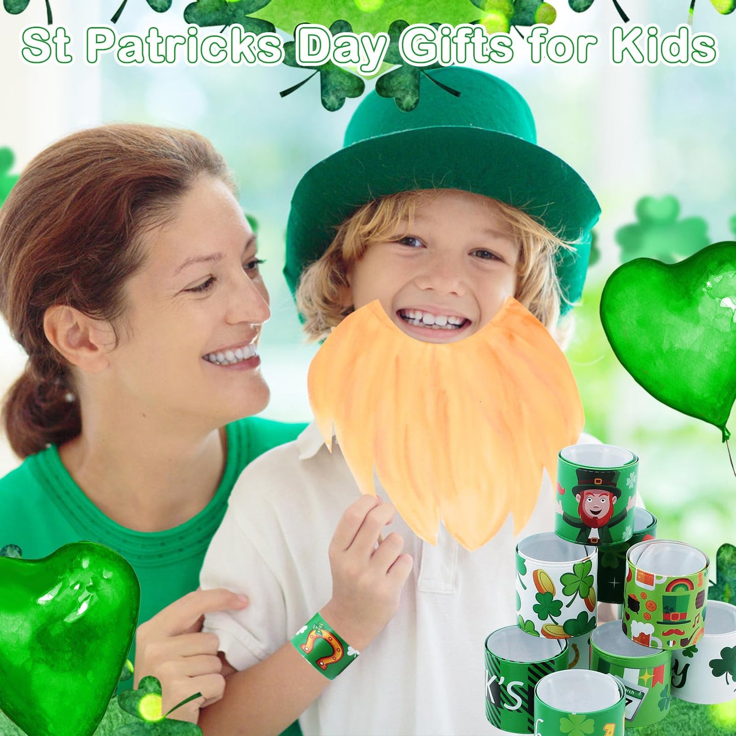 Genuvi St. Patrick's Slap Bracelets – 36pc Shamrock Snap Bracelets Bulk Party Favors