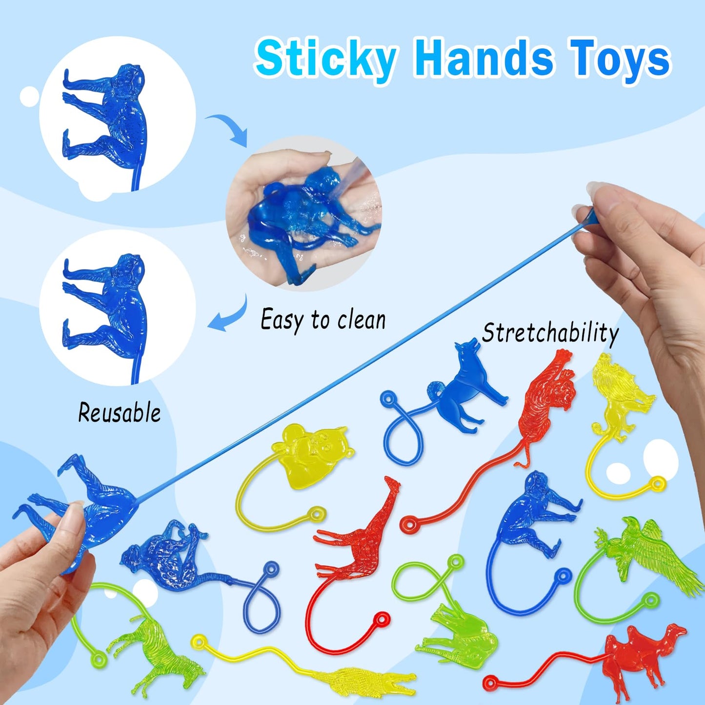 Genuvi Sticky Hands Bulk 36-Pack Forest Animal Fidget Toys for Kids — Party Favors & Classroom Prizes