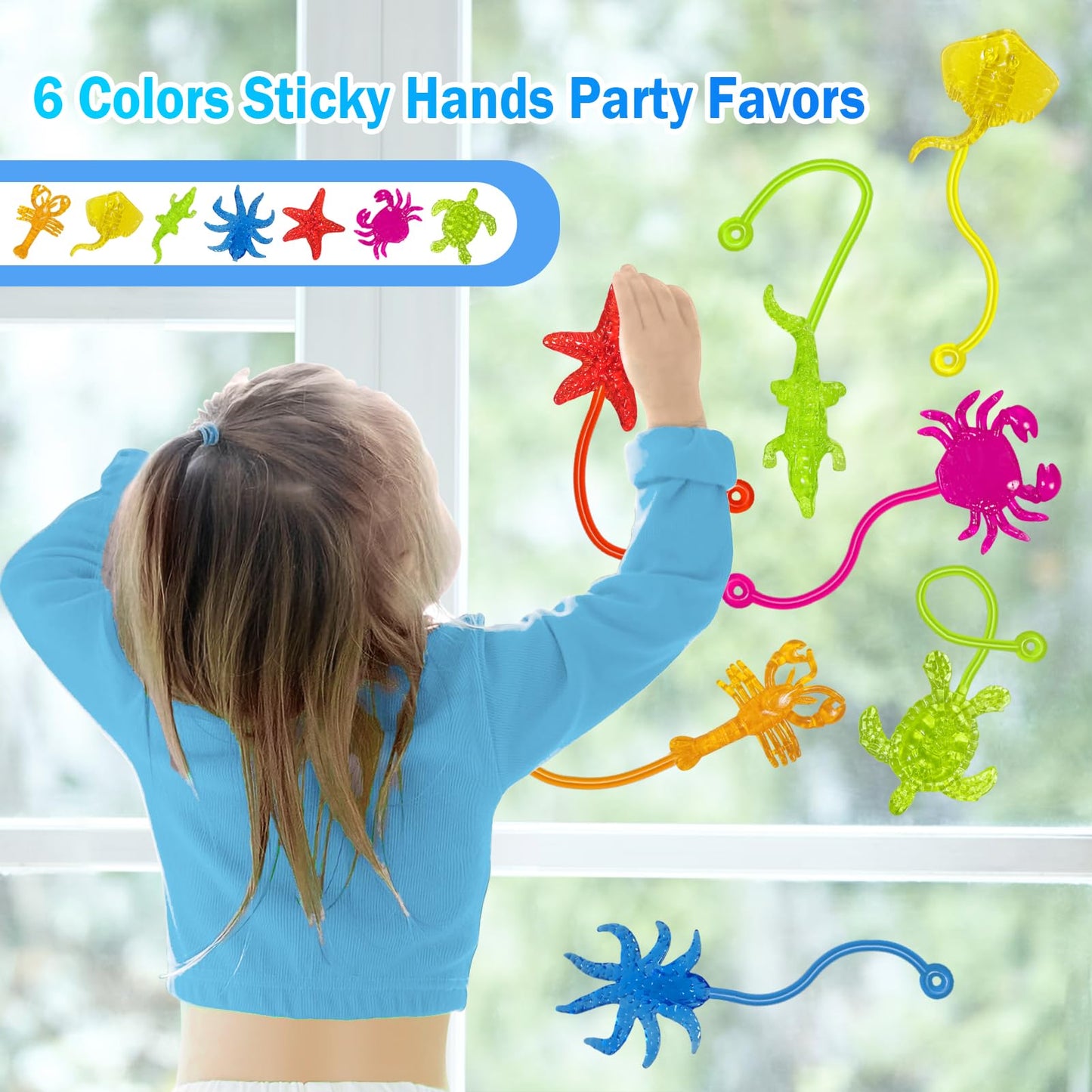 Genuvi Sticky Hands Bulk 42PCS Ocean Animal Fidget Toys – Party Favors & Classroom Prizes