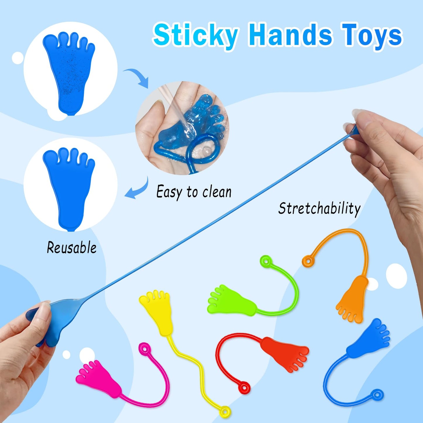 Genuvi Sticky Hands Bulk 48PCS – Foot Shape Fidget Toys for Kids, Party Favors & Classroom Prizes