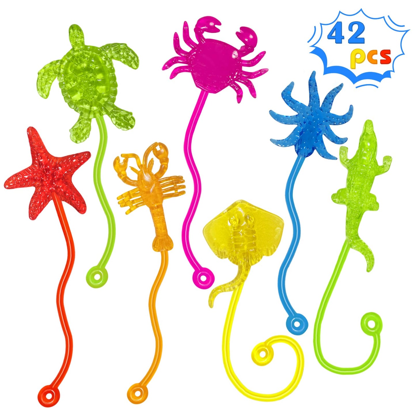 Genuvi Sticky Hands Bulk 42PCS Ocean Animal Fidget Toys – Party Favors & Classroom Prizes