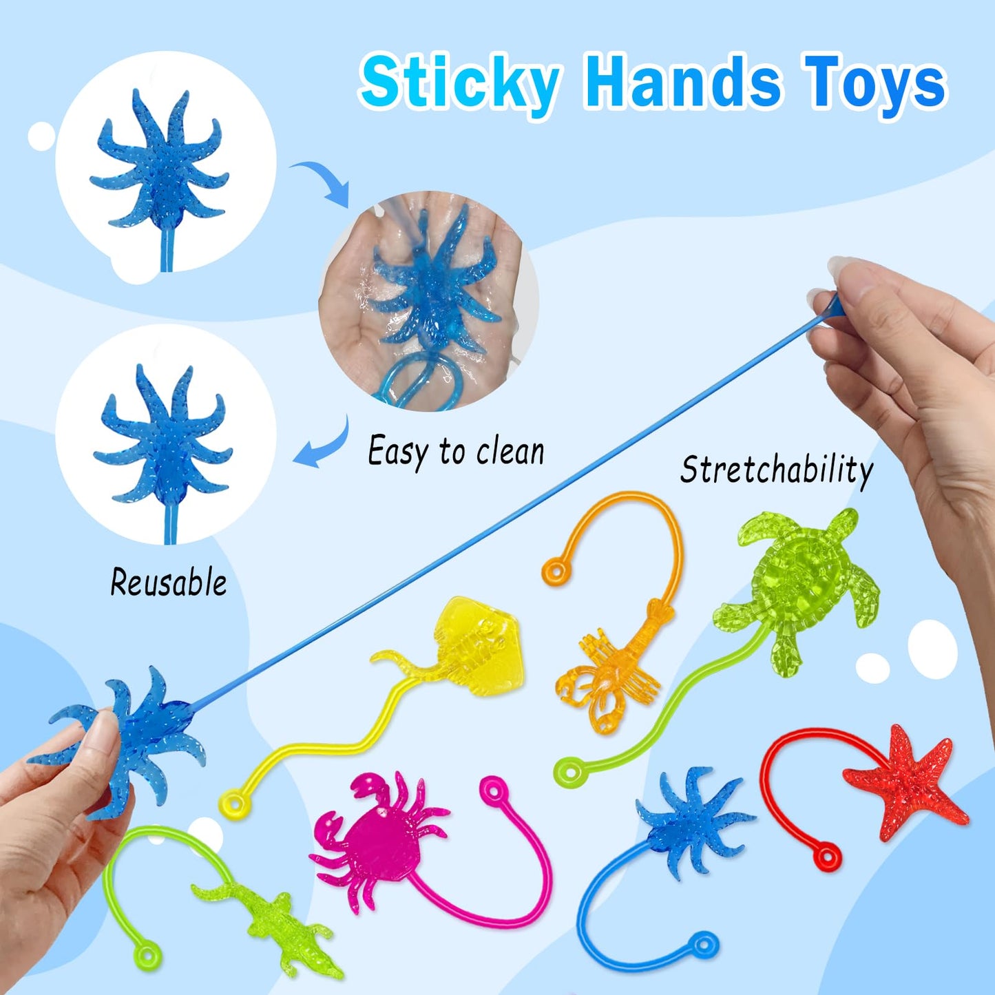 Genuvi Sticky Hands Bulk 42PCS Ocean Animal Fidget Toys – Party Favors & Classroom Prizes
