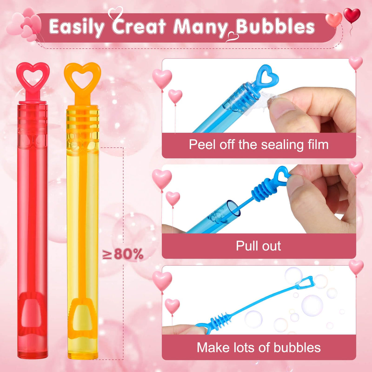 Genuvi Valentines Mini Bubble Wands – 30-Pack Heart Bubble Favors for Kids