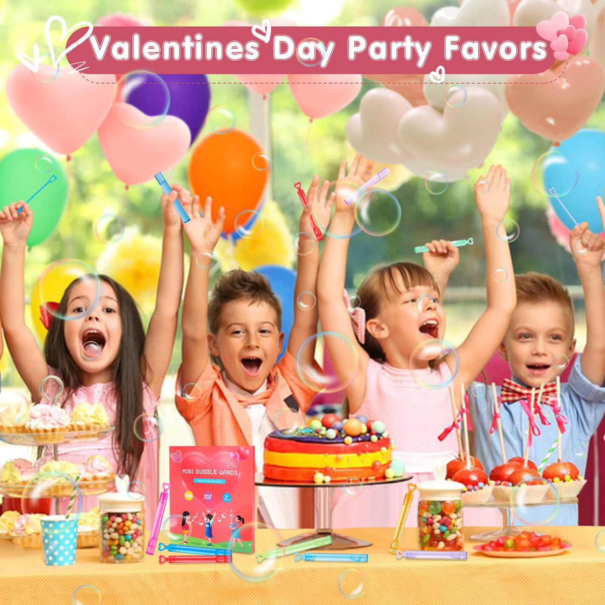 Genuvi Valentines Mini Bubble Wands – 30-Pack Heart Bubble Favors for Kids