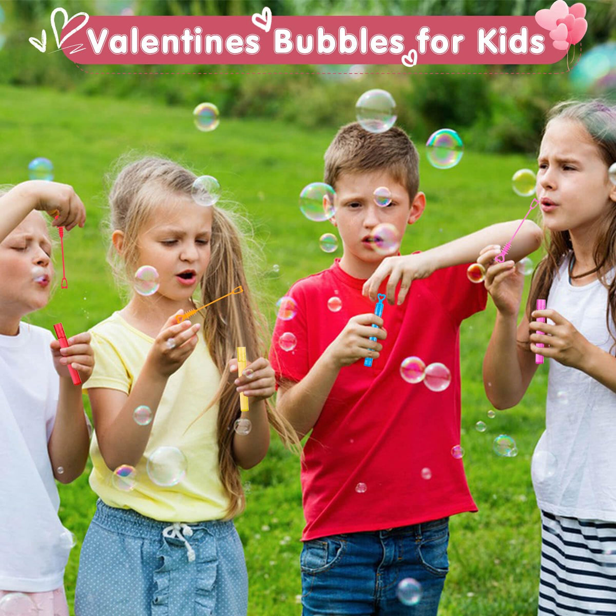 Genuvi Valentines Mini Bubble Wands – 30-Pack Heart Bubble Favors for Kids