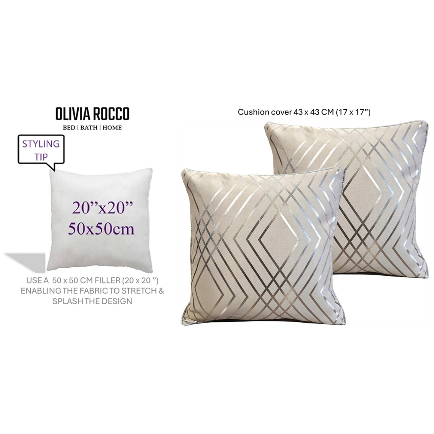Geo Sparkle Cushion Covers 2 Pack Decorative Scatter Pillow Cases Geo Natural for Sofa Bed Chair Lounge by OLIVIA ROCCO