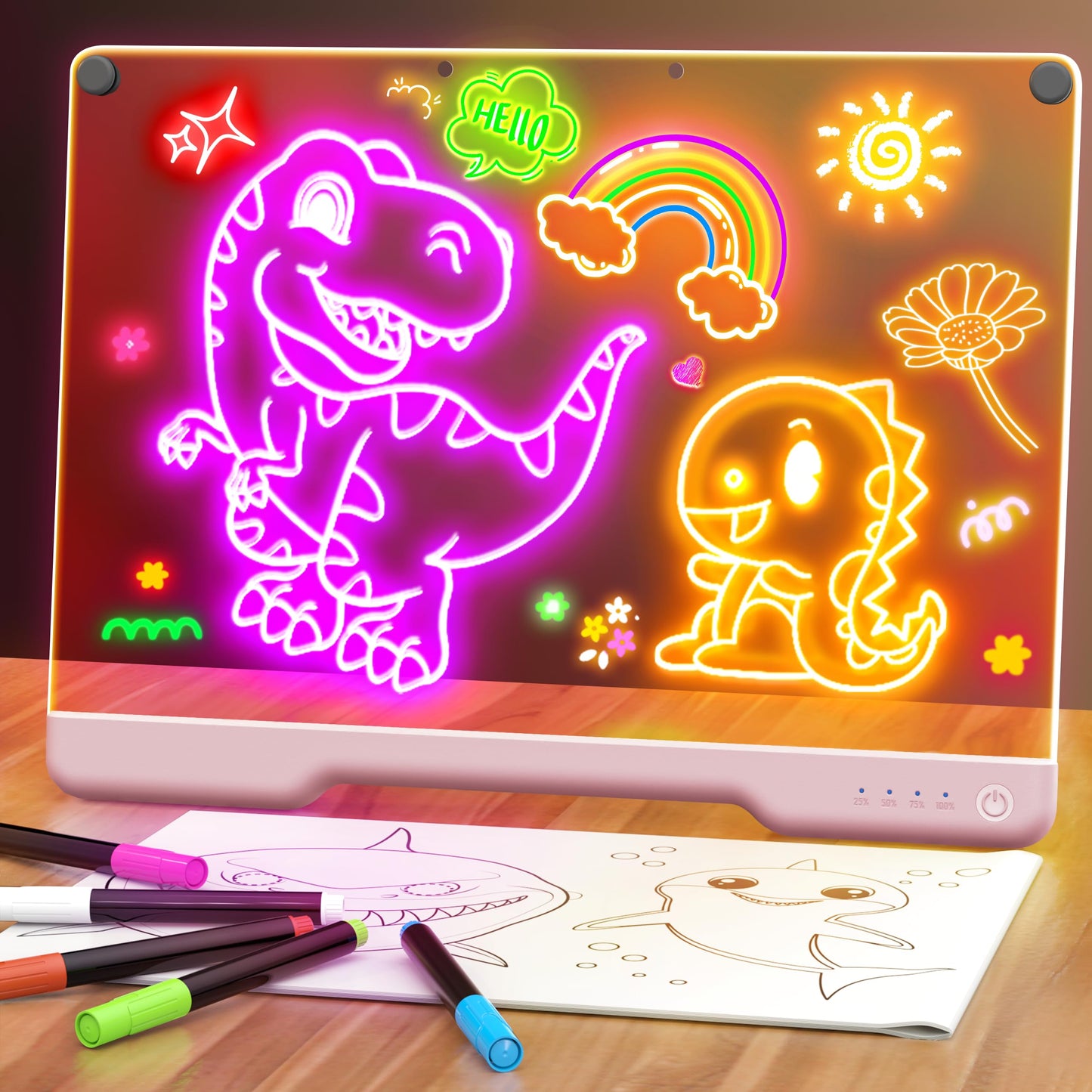 Geokay 16-Inch Rechargeable Doodle Glow LED Note Board – 7 Color Modes