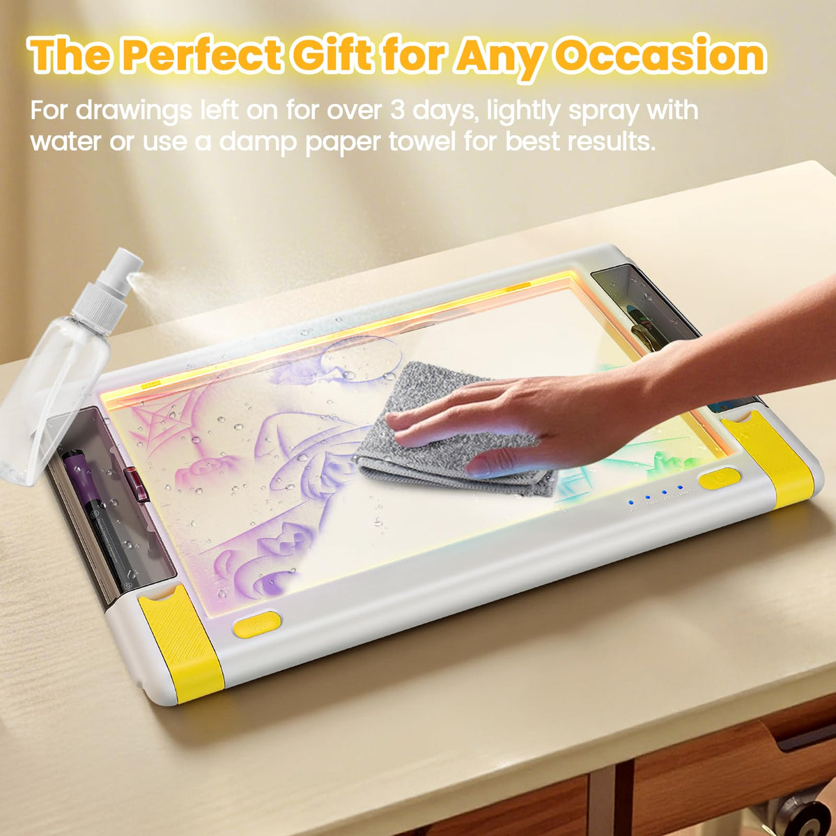 Geokay Rechargeable LED Drawing Board 15-Inch - 9 Neon Light Modes, 5 Markers & 10 Tracing Sheets