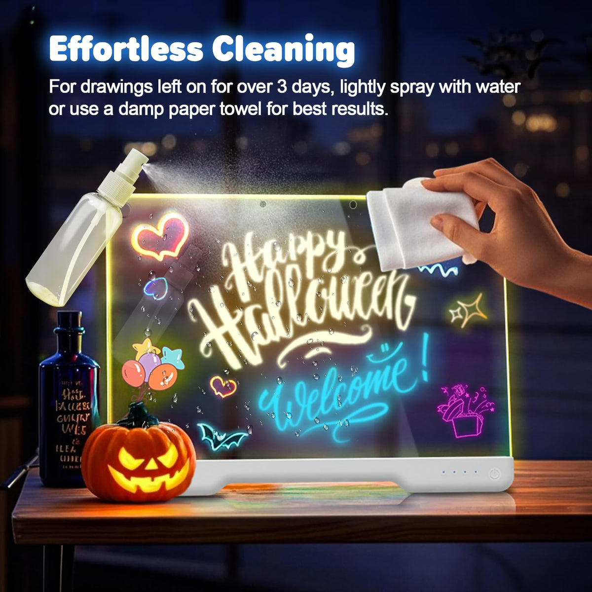 Geokay 16-Inch Rechargeable Doodle Glow LED Note Board – 7-Color Modes, Neon Art Dry Erase Pad, 5 Markers & Tracing Book