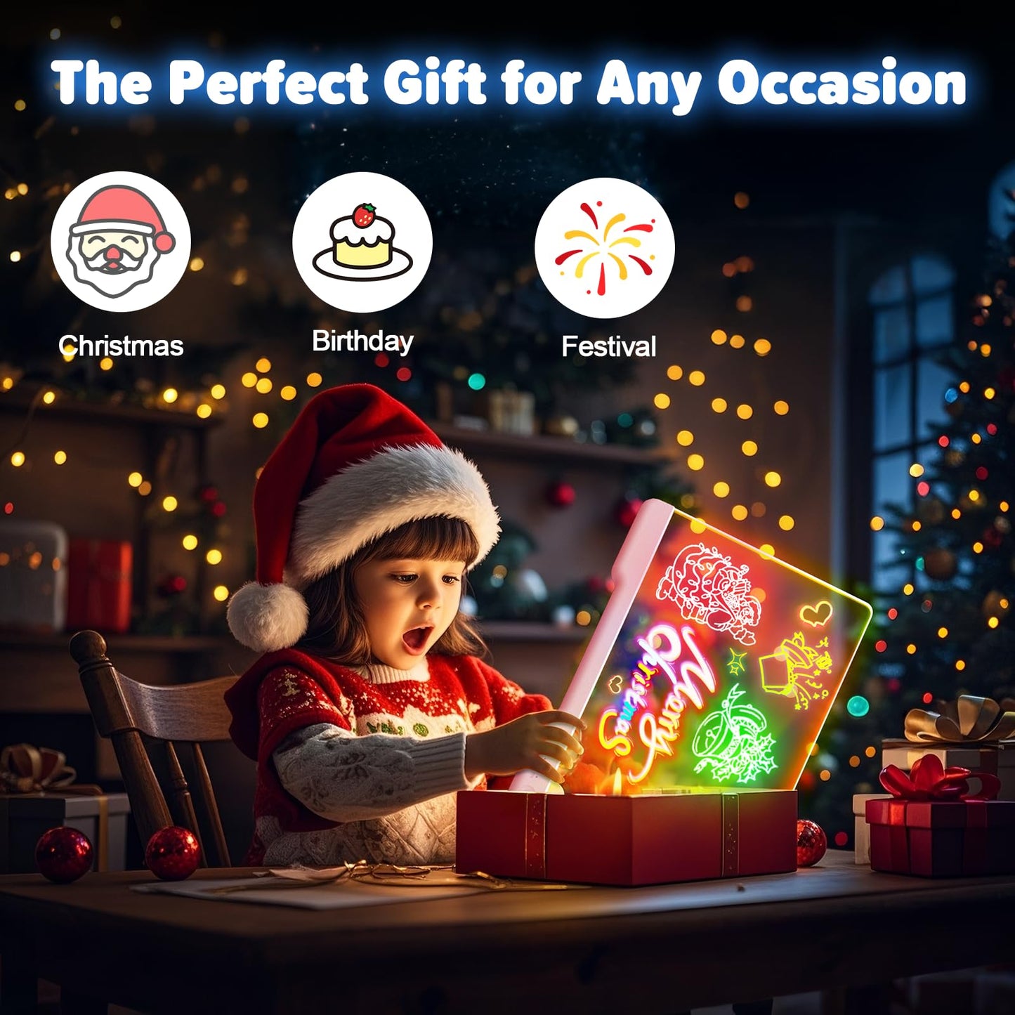 Geokay 16-Inch Rechargeable Doodle Glow LED Note Board – 7 Color Modes