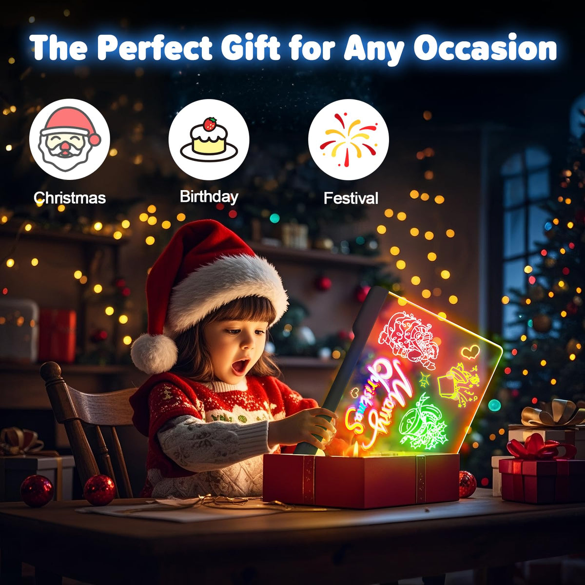 Geokay 16-Inch Rechargeable Doodle Glow LED Note Board – 7-Color Neon Art, Built-in Stand, Gift Kit