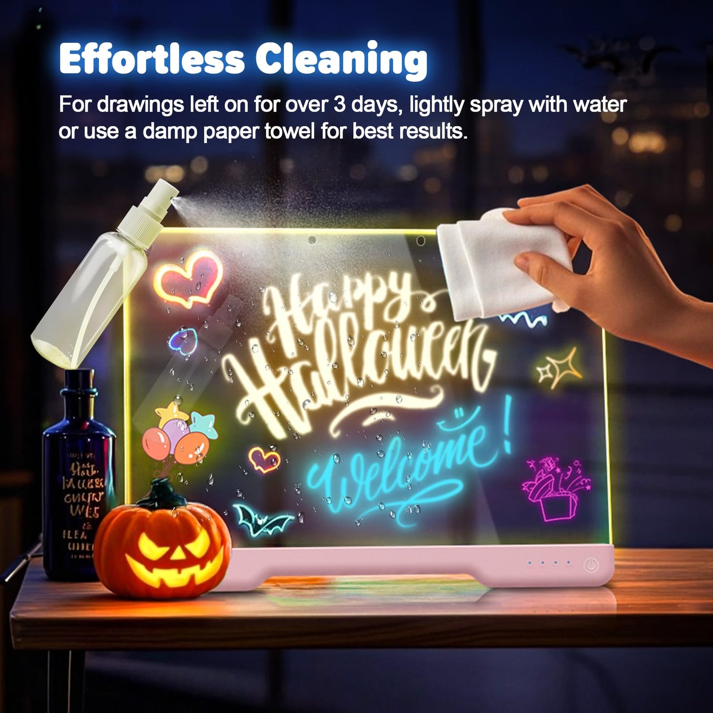 Geokay 16-Inch Rechargeable Doodle Glow LED Note Board – 7 Color Modes