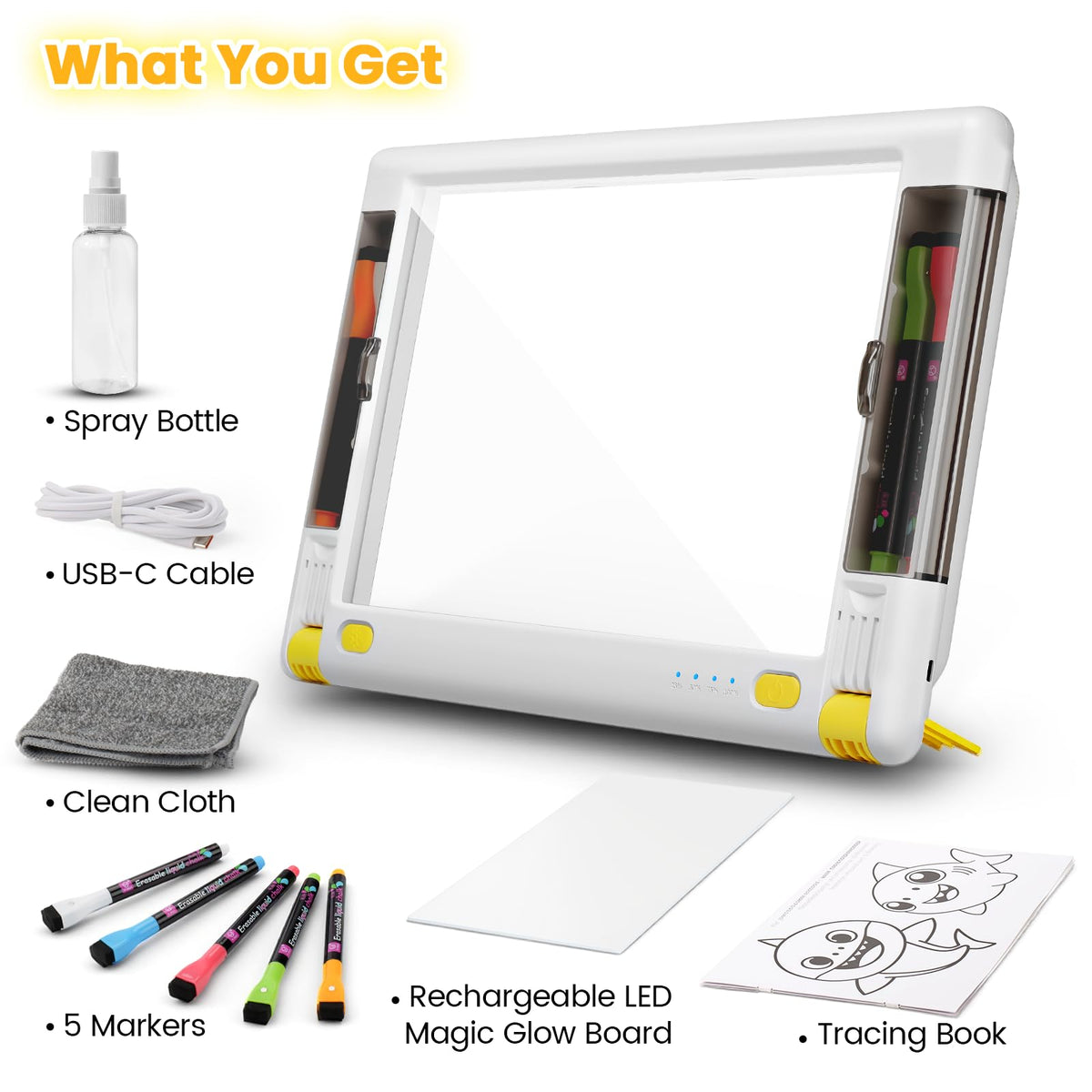 Geokay Rechargeable LED Drawing Board 15-Inch - 9 Neon Light Modes, 5 Markers & 10 Tracing Sheets