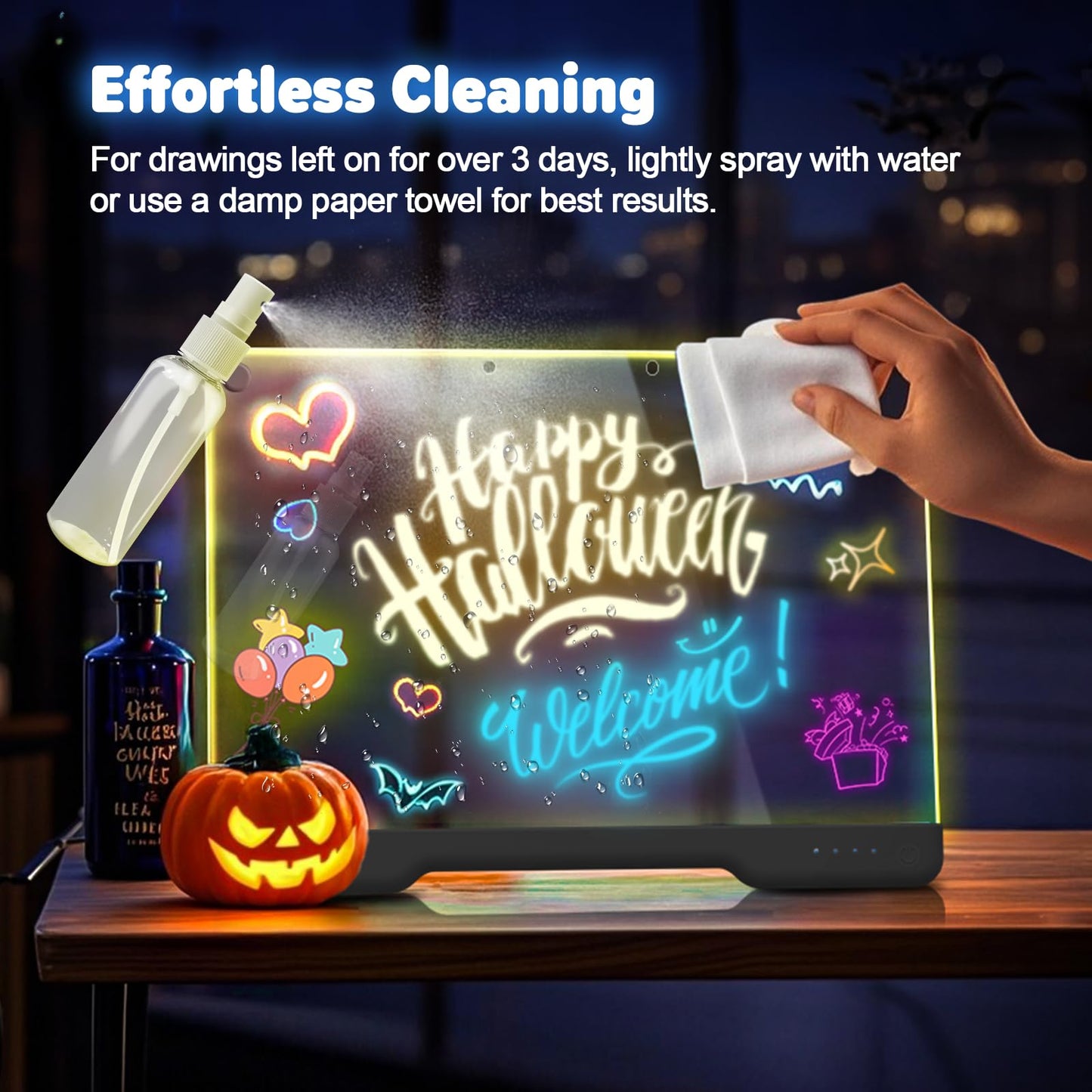 Geokay 16-Inch Rechargeable Doodle Glow LED Note Board – 7-Color Neon Art, Built-in Stand, Gift Kit